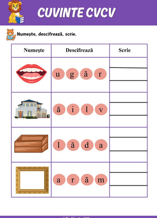 Fișe CVCV pentru terapie logopedică și activități individuale