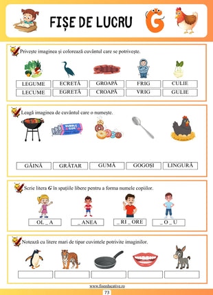 Fișe de lucru litera – citire, asociere și scriere pentru clasa pregătitoare