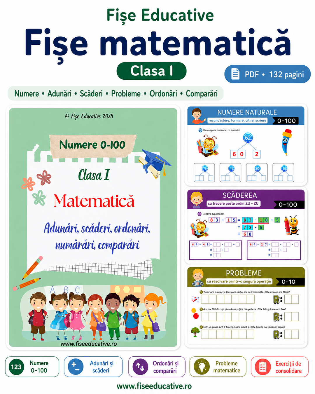 Fișe de matematică pentru clasa I – adunări și scăderi pas cu pas