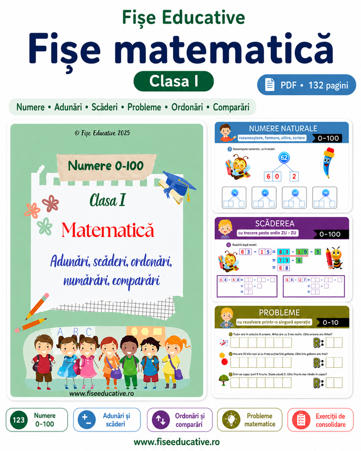 Fișe de matematică pentru clasa I – adunări și scăderi pas cu pas