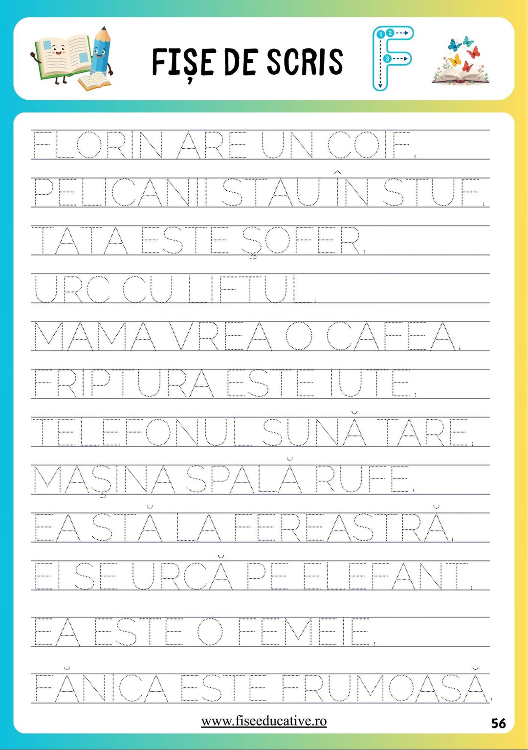 Fișe scriere propoziții litere mari de tipar clasa pregătitoare exerciții copii