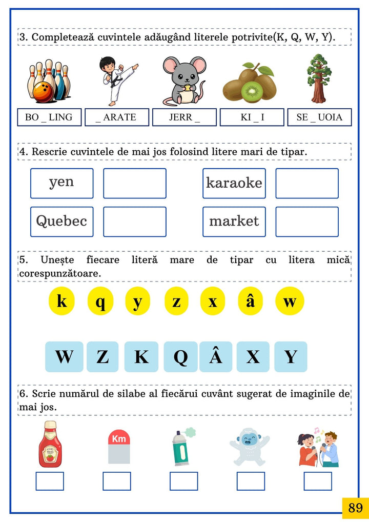 Exercitii de scriere si completare cuvinte pentru clasa pregatitoare.