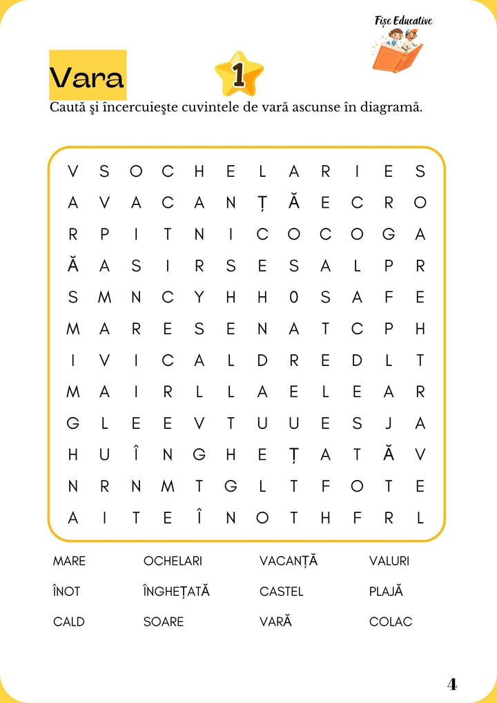 Fișă de comunicare – caută și încercuiește cuvintele de vară