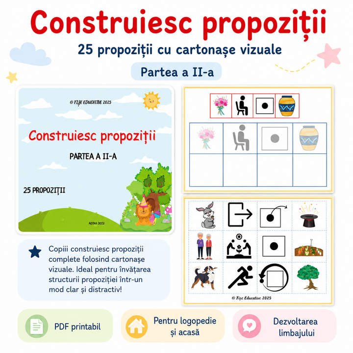 Material PDF pentru logopedie și terapie ABA cu cartonașe vizuale
