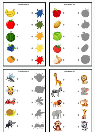 Fișă educativă cu potrivirea culorilor și fructelor pentru copii de 2–3 ani