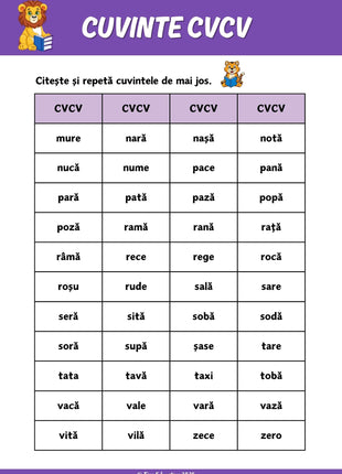 Exerciții de pronunție pentru cuvinte CVCV utilizate în logopedie