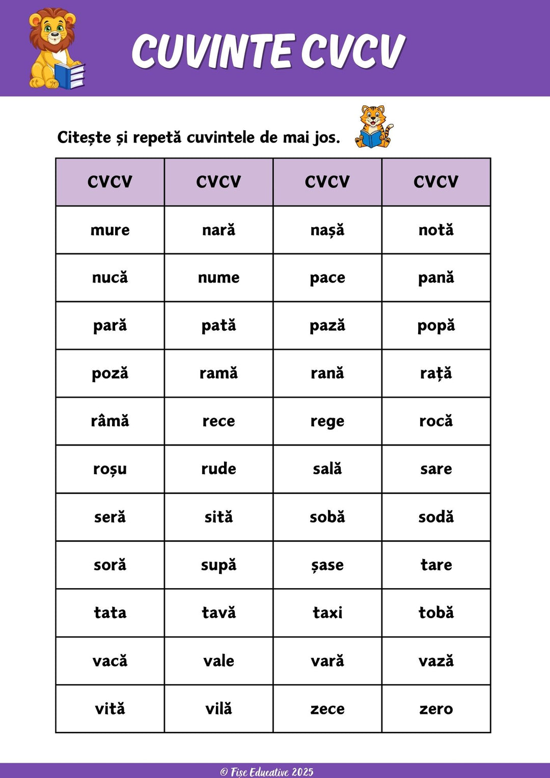 Exerciții de pronunție pentru cuvinte CVCV utilizate în logopedie