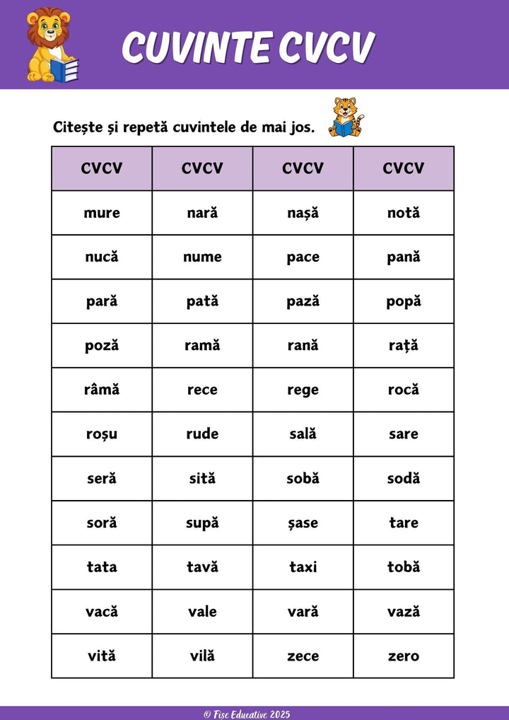 Exerciții de pronunție pentru cuvinte CVCV utilizate în logopedie