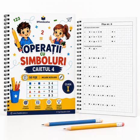 Operații cu simboluri clasa I – Caietul 4 PDF | 50 fișe cu rezolvări