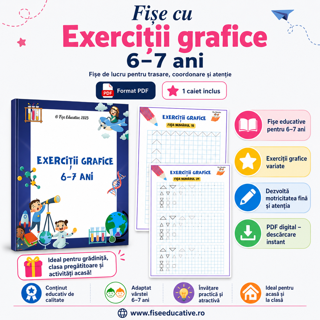 Pachet complet fișe Clasa I PDF – CLR, MEM, scriere, matematică și bonus, 530+ pagini