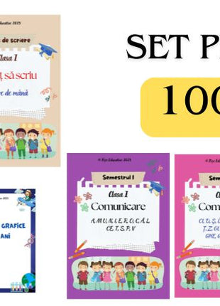 Pachet complet de fișe pentru clasa I – comunicare, matematică, scriere și exerciții grafice
