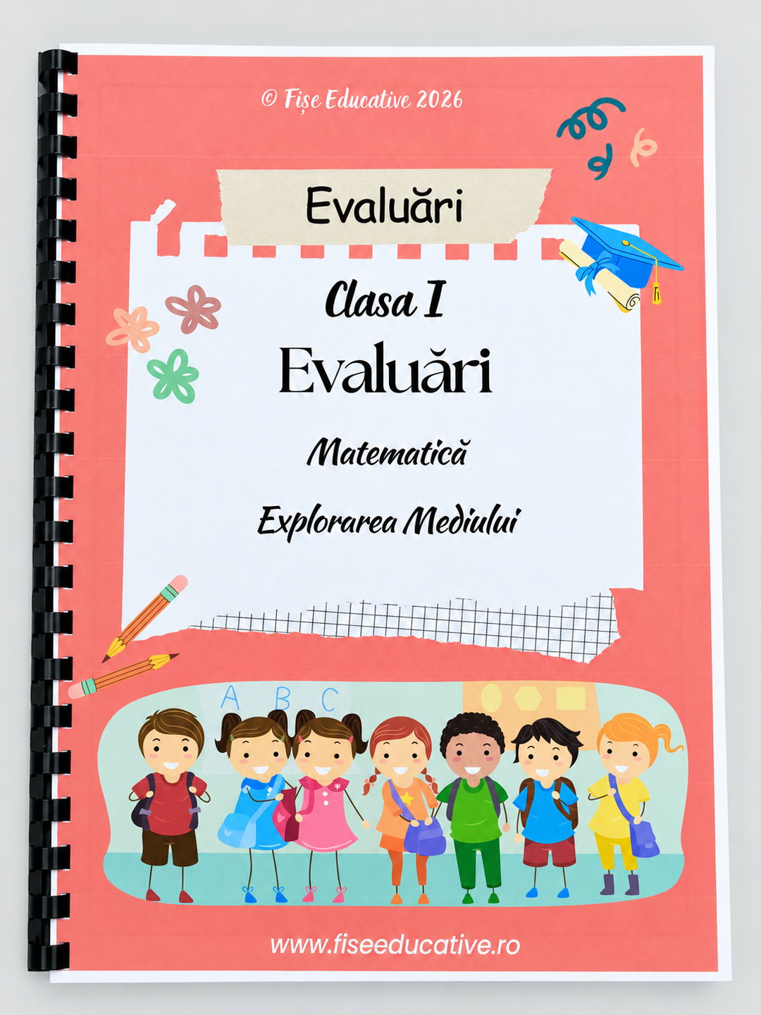 Copertă caiet Evaluări Matematică și explorarea mediului – clasa I, cu fișe de evaluare pentru verificarea cunoștințelor.